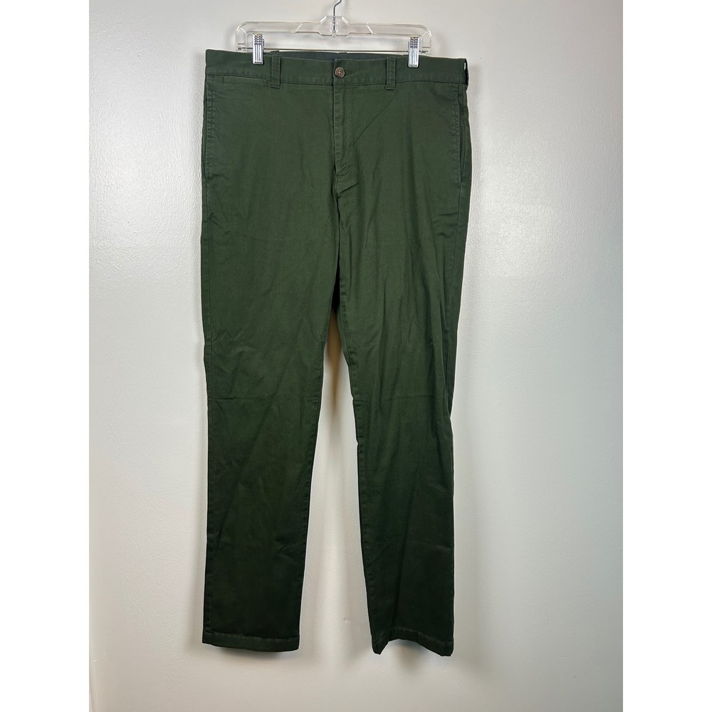 J Crew‎ Flex Straight Fit Chinos Pants 36x36 Dark Moss Green Plaid Flannel Lined